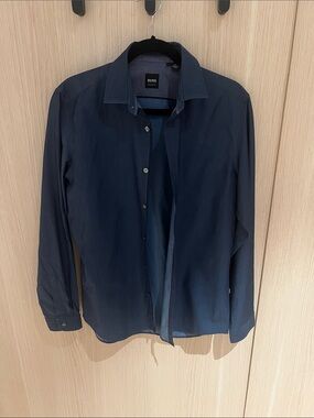 BOSS Men's Navy Regular Fit Dress Shirt